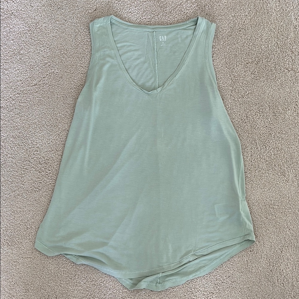 GAP High Low Light Sage Green Luxe Rayon Tank Top Shirt Size M